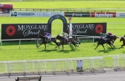 13 September 2020;  Shale, Ryan Moore up, defeating Pretty Gorgeous, Declan McDonogh up, in The Moyglare Stud Stakes at The Curragh. © Peter Mooney, 59 Upper George's Street, Dun Laoghaire, Co. Dublin, A96 H2R3, Ireland  Tel: 00 353 (0)86 2589298