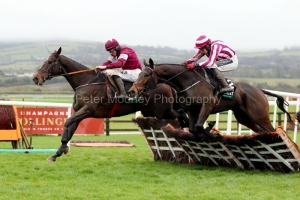15 Novemberber 2020; Abacadabras, Jack Kennedy up, far side, leads Coeur Sublime, Keith Donoghue up, over the final flight before claiming The Unibet Morgiana Hurdle at Punchestown. © Peter Mooney, 59 Upper George's Street, Dun Laoghaire, Co. Dublin, A96 H2R3, Ireland  Tel: 00 353 (0)86 2589298