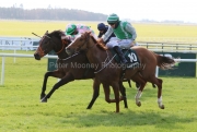 21 March 2021;  Amazed By Grace, Danny Sheehy up, far side, defeating The Artist, Niall McCullagh up, in The Paddy Power Madrid Handicap at The Curragh.  © Peter Mooney, 59 Upper George's Street, Dun Laoghaire, Co. Dublin, A96 H2R3, Ireland  Tel: 00 353 (0)86 2589298