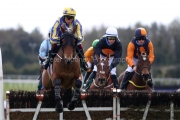 5 April 2021;   Busselton, JJ Slevin, leads the field over the first flight in The Rathbarry & Glenview Studs Juvenile Hurdle at Fairyhouse.  © Peter Mooney, 59 Upper George's Street, Dun Laoghaire, Co. Dublin, A96 H2R3, Ireland  Tel: 00 353 (0)86 2589298