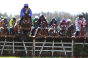 5 April 2021;  You Say Nothing. Keith Donohue up, clears the first flight ahead of the opposition during The Farmhouse Foods Novice Handicap Hurdle at Fairyhouse.  © Peter Mooney, 59 Upper George's Street, Dun Laoghaire, Co. Dublin, A96 H2R3, Ireland  Tel: 00 353 (0)86 2589298