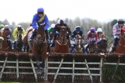 5 April 2021;  You Say Nothing. Keith Donohue up, clears the first flight ahead of the opposition during The Farmhouse Foods Novice Handicap Hurdle at Fairyhouse.  © Peter Mooney, 59 Upper George's Street, Dun Laoghaire, Co. Dublin, A96 H2R3, Ireland  Tel: 00 353 (0)86 2589298