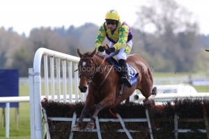 4 April 2021;  Skyace and Jody McGarvey jump the final flight before gaining success in The Irish Stallion Farms European Breeders Fund Mares Novice Hurdle Championship Final at Fairyhouse.  © Peter Mooney, 59 Upper George's Street, Dun Laoghaire, Co. Dublin, A96 H2R3, Ireland  Tel: 00 353 (0)86 2589298