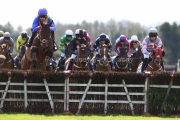 5 April 2021;  You Say Nothing. Keith Donohue up, clears the first flight ahead of the opposition during The Farmhouse Foods Novice Handicap Hurdle at Fairyhouse.  © Peter Mooney, 59 Upper George's Street, Dun Laoghaire, Co. Dublin, A96 H2R3, Ireland  Tel: 00 353 (0)86 2589298