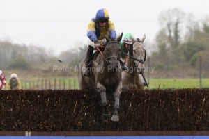 11 January 2020;  Charlie Stout, ridden by Conor McNamara, clears the final obstacle before winning The Dan & Joan Moore Memorial Handicap Steeplechase at Fairyhouse.      © Peter Mooney, 59 Upper George's Street, Dun Laoghaire, Co. Dublin A96 H2R3, Ireland.    Tel:  00 353 (0)86 2589298