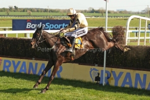 21 April 2019;  VOIX DU REVE, Ruby Walsh up, jumps the final fence ahead of runner-up and stable companion, Real Steel, Paul Townend up, before winning The Ryanair Gold Cup Novice Steeplechase at Fairyhouse.      © Peter Mooney, 59 Upper George's Street, Dun Laoghaire, Co. Dublin, Ireland.    Tel:  00 353 (0)86 2589298