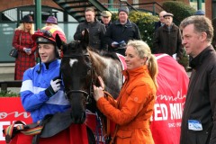 23 February 2019;   CHAVI ARTIST with Tom Mulllins, right, and David Mullins after winning The Connolly's Red Mills Irish European Breeders Fund Auction Maiden Hurdle at Fairyhouse.      © Peter Mooney 59 Upper George's Street, Dun Laoghaire, Co. Dublin, A96 H2R3, Ireland.    Tel:  00 353 (0)86 2589298