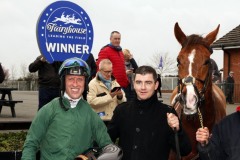 23 February 2019;  Robbie Power and Padraig Roche with WAY BACK HOME after their success in The Winning Fair Juvenile Hurdle at Fairyhouse.      © Peter Mooney 59 Upper George's Street, Dun Laoghaire, Co. Dublin, A96 H2R3, Ireland.    Tel:  00 353 (0)86 2589298