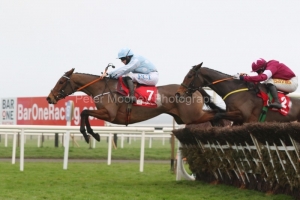 29 Novemberber 2020; Honeysuckle, ridden by Rachael Blackmore, jumps the last hurdle before claiming The baroneracing.com Hatton's Grace Hurdle at Fairyhouse. © Peter Mooney, 59 Upper George's Street, Dun Laoghaire, Co. Dublin, A96 H2R3, Ireland  Tel: 00 353 (0)86 2589298