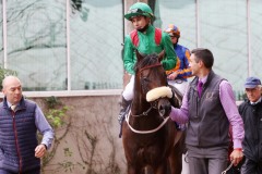 1 July 2020; Sinawann, Ronan Whelan up, returns to the winner's enclosure after winning The Amethyst Stakes at Leopardstown.© Peter Mooney, 59 Upper George's Street, Dun Laoghaire, Co. Dublin, A96 H2R3, Ireland  Tel: 00 353 (0)86 2589298