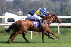 6 April 2019;  ANNIE FIOR, Adam Farragher up, nearside, winning The Leopardstown Members Handicap at Leopardstown.      © Peter Mooney, 59 Upper George's Street, Dun Laoghaire, Co. Dublin, Ireland.    Tel:  00 353 (0)86 2589298
