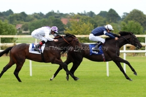 8 August 2019;   LATROBE, Donnacha O'Brien up, holds the challenge of Guaranteed, Kevin manning up, to win The Grenke Finance Ballyroan Stakes at Leopardstown.      © Peter Mooney, 59 Upper George's Street, Dun Laoghaire, Co. Dublin, Ireland.    Tel:  00 353 (0)86 2589298
