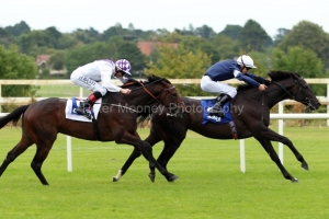 8 August 2019;   LATROBE, Donnacha O'Brien up, holds the challenge of Guaranteed, Kevin manning up, to win The Grenke Finance Ballyroan Stakes at Leopardstown.      © Peter Mooney, 59 Upper George's Street, Dun Laoghaire, Co. Dublin, Ireland.    Tel:  00 353 (0)86 2589298