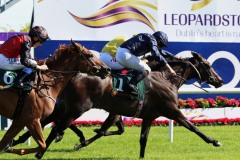 14 September 2019;  BLISSFUL, Ryan Moore up, nearside, just overcomes Nurse Barbara, Colin Keane up, to claim The Ballylinch Stud Irish European Breeders Fund Ingabelle Stakes at Leopardstown.      © Peter Mooney, 59 Upper George's Street, Dun Laoghaire, Co. Dublin, Ireland.    Tel:  00 353 (0)86 2589298