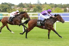 15 September 2018;   I CAN FLY and Ryan Moore prove too strong for stable companion, Kenya, Seamie Heffernan up, in The Clipper Logistics Boomerang Stakes at Leopardstown.      © Peter Mooney, 59 Upper George's Street, Dun Laoghaire, Co. Dublin, Ireland.    Tel:  00 353 (0)86 2589298