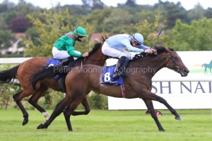 23 July 2020;  Bolleville, ridden by Shane Crosse, defeating Simsir, Ronan Whelan up, in The TRI Equestrian Silver Stakes at Leopardstown.© Peter Mooney, 59 Upper George's Street, Dun Laoghaire, Co. Dublin, A96 H2R3, Ireland  Tel: 00 353 (0)86 2589298