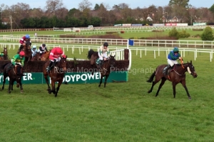 27 December 2019; ROARING BULL, Jack Kennedy up, blinkers, second left, can be seen jumping the final fence well adrift of eventual third-placed, Plan Of Attack, Philip Enright up, right, before winning The Paddy Power Steeplechase at Leopardstown.      © Peter Mooney, 59 Upper George's Street, Dun Laoghaire, Co. Dublin A96 H2R3, Ireland.    Tel:  00 353 (0)86 2589298