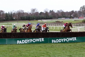 28 December 2019; Eventual winner, DELTA WORK, Jack Kennedy up, extreme left, is well adrift of runner-up, Monalee, Rachael Blackmore up, right, Road To Respect, Sean Flanagan up, fourth right, and fourth-placed, Kemboy, Paul Townend up, third right, as they jump the final fence in The Savills Steeplechase at Leopardstown.      © Peter Mooney, 59 Upper George's Street, Dun Laoghaire, Co. Dublin A96 H2R3, Ireland.