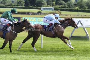 3 July 2021;   Hadman, Dylan Browne McMonagle aboard, holds the challenge of Geocentric, Colin Keane up, to win The Irish European Breeders Fund Median Sires Series Race at Naas.© Peter Mooney, 59 Upper George's Street, Dun Laoghaire, Co. Dublin, A96 H2R3, Ireland  Tel: 00 353 (0)86 2589298