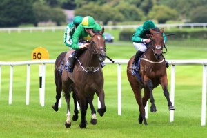 3 August 2020;   Miss Amulet, Billy Lee up, centre, defeating Frenetic, Gary Carroll aboard, right, in The Arqana Irish European Breeders Fund Marwell Stakes at Naas.© Peter Mooney, 59 Upper George's Street, Dun Laoghaire, Co. Dublin, A96 H2R3, Ireland  Tel: 00 353 (0)86 2589298