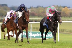 3 November 2019;  IN FROM THE COLD, ridden by Chris Hayes, right, holds the challenge of Love Locket, Donnacha O'Brien up, to win The Membership At Naas Nursery at Naas.      © Peter Mooney, 59 Upper George's Street, Dun Laoghaire, Co. Dublin, Ireland.    Tel:  00 353 (0)86 2589298