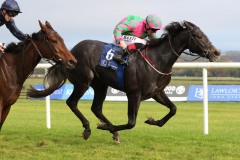 3 November 2019;  IN FROM THE COLD, ridden by Chris Hayes, check cap, holds the challenge of Love Locket, Donnacha O'Brien up, to win The Membership At Naas Nursery at Naas.      © Peter Mooney, 59 Upper George's Street, Dun Laoghaire, Co. Dublin, Ireland.    Tel:  00 353 (0)86 2589298