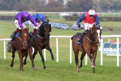 3 November 2019;   JUKEBOX JIVE, ridden by Sean Davis, defeating Buildmeupbuttercup, Colin Keane up, left, and Halimi, Kevin Manning up,centre, in The Daragh Fitzpatrick & Colm White Local Bookmakers November Handicap at Naas.      © Peter Mooney, 59 Upper George's Street, Dun Laoghaire, Co. Dublin, Ireland.    Tel:  00 353 (0)86 2589298