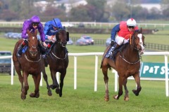 3 November 2019;   JUKEBOX JIVE, ridden by Sean Davis, defeating Buildmeupbuttercup, Colin Keane up, left, and Halimi, Kevin Manning up,centre, in The Daragh Fitzpatrick & Colm White Local Bookmakers November Handicap at Naas.      © Peter Mooney, 59 Upper George's Street, Dun Laoghaire, Co. Dublin, Ireland.    Tel:  00 353 (0)86 2589298