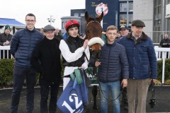 3 November 2019;   Kris Weld, Pat Smullen, Oisin Orr and Dermot Weld with MARIA CHRISTINA after they had won The P & T Stapleton Ltd Sobac Soil Maiden at Naas.      © Peter Mooney, 59 Upper George's Street, Dun Laoghaire, Co. Dublin, Ireland.    Tel:  00 353 (0)86 2589298