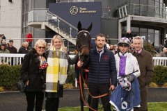3 November 2019;  Left to right: Jacqueline Bolger, Clare Manning, Dimitri Demtro, Willie Byrne and Jim Bolger with MOTHER VINCENT after their success in The Naas Nursery Of Champions Handicap at Naas.      © Peter Mooney, 59 Upper George's Street, Dun Laoghaire, Co. Dublin, Ireland.    Tel:  00 353 (0)86 2589298