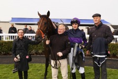 3 November 2019;  TIDE OF TIME in the winner's enclosure with, left to right: Aileen Lynam, Declan Quirke, Oisin Orr and Eddie Lynam after their success in The Christmas Party Raceday At Naas Handicap at Naas.      © Peter Mooney, 59 Upper George's Street, Dun Laoghaire, Co. Dublin, Ireland.    Tel:  00 353 (0)86 2589298