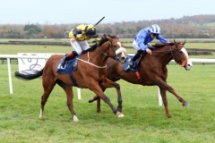 4 November 2018;   NADHEER, Shane Crosse up, right, holds the challenge of Johnny Drama, Colin Keane up, to claim The JF Dunne Insurances Maiden at Naas.      © Peter Mooney, 59 Upper George's Street, Dun Laoghaire, Co. Dublin, Ireland.    Tel:  00 353 (0)86 2589298