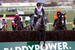 8 March 2020;  Capuccimix, Robbie Power up, clears the second fence ahead of third-placed Thegoaheadman, Paddy Kennedy up, right, before winning The MansionBet 'GetItReady' For Cheltenham Leinster National Handicap Steeplechase at Naas.      © Peter Mooney, 59 Upper George's Street, Dun Laoghaire, Co. Dublin A96 H2R3, Ireland.    Tel:  00 353 (0)86 2589298