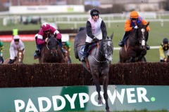 8 March 2020;  Capuccimix, Robbie Power up, clears the second fence ahead of third-placed Thegoaheadman, Paddy Kennedy up, right, before winning The MansionBet 'GetItReady' For Cheltenham Leinster National Handicap Steeplechase at Naas.      © Peter Mooney, 59 Upper George's Street, Dun Laoghaire, Co. Dublin A96 H2R3, Ireland.    Tel:  00 353 (0)86 2589298