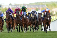 11 May 2019;  PLOUGH BOY, Shane Crosse aboard, right, proves to be just too strong for Teddy Boy, Danny Sheehy up, left, and Verhoyen, Billy Lee up, blinkers, in The Caragh Nurseries Handicap at Naas.© Peter Mooney, 59 Upper George's Street, Dun Laoghaire, Co. Dublin, Ireland.    Tel:  00 353 (0)86 2589298