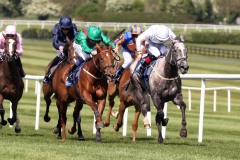 11 May 2019; TARNAWA, Chris Hayes up, nearside, proves to be just superior to Who's Steph, Colin Keane up, in The Irish National Stud Racing Irish European Breeders Fund Blue Wind Stakes at Naas.© Peter Mooney, 59 Upper George's Street, Dun Laoghaire, Co. Dublin, Ireland.    Tel:  00 353 (0)86 2589298