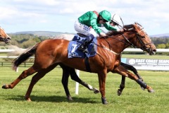 11 May 2019; TARNAWA, Chris Hayes up, nearside, proves to be just superior to Who's Steph, Colin Keane up, in The Irish National Stud Racing Irish European Breeders Fund Blue Wind Stakes at Naas.© Peter Mooney, 59 Upper George's Street, Dun Laoghaire, Co. Dublin, Ireland.    Tel:  00 353 (0)86 2589298