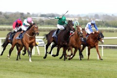 13 April 2019;   IMAGING, Oisin Orr up, left, overcomes, No Needs Never, Shane Crosse up, second left, to win The Gladness Stakes at Naas.      © Peter Mooney, 59 Upper George's Street, Dun Laoghaire, Co. Dublin, Ireland.    Tel:  00 353 (0)86 2589298