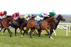 13 April 2019;   IMAGING, Oisin Orr up, nearside, overcomes, No Needs Never, Shane Crosse up, right, and Le Brivido, Ryan Moore up, left, to win The Gladness Stakes at Naas.      © Peter Mooney, 59 Upper George's Street, Dun Laoghaire, Co. Dublin, Ireland.    Tel:  00 353 (0)86 2589298