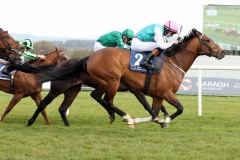 13 April 2019;   IMAGING, Oisin Orr up, nearside, overcomes, No Needs Never, Shane Crosse up, to win The Gladness Stakes at Naas.      © Peter Mooney, 59 Upper George's Street, Dun Laoghaire, Co. Dublin, Ireland.    Tel:  00 353 (0)86 2589298