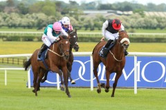 19 May 2019;  KAFTAN, Colin Keane, arrives late to defeat Kiss For A Jewel, Oisin Orr up, to win The Irish Stallion Farms European Breeders Fund Fillies Maiden at Naas.      © Peter Mooney, 59 Upper George's Street, Dun Laoghaire, Co. Dublin, Ireland.    Tel:  00 353 (0)86 2589298