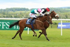 19 May 2019;  KAFTAN, Colin Keane, arrives late to defeat Kiss For A Jewel, Oisin Orr up, to win The Irish Stallion Farms European Breeders Fund Fillies Maiden at Naas.      © Peter Mooney, 59 Upper George's Street, Dun Laoghaire, Co. Dublin, Ireland.    Tel:  00 353 (0)86 2589298