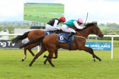 19 May 2019;  KAFTAN, Colin Keane, arrives late to defeat Kiss For A Jewel, Oisin Orr up, to win The Irish Stallion Farms European Breeders Fund Fillies Maiden at Naas.      © Peter Mooney, 59 Upper George's Street, Dun Laoghaire, Co. Dublin, Ireland.    Tel:  00 353 (0)86 2589298