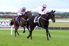 20 October 2019;  MOTHER VINCENT, ridden by Luke McAteer, beating stable companion, Vocal Duke, Willie Byrne up, in The Padraig Fitzgerald Memorial Apprentice Handicap at Naas.      © Peter Mooney, 59 Upper George's Street, Dun Laoghaire, Co. Dublin, Ireland.    Tel:  00 353 (0)86 2589298