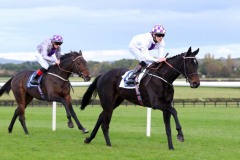 20 October 2019;  MOTHER VINCENT, ridden by Luke McAteer, beating stable companion, Vocal Duke, Willie Byrne up, in The Padraig Fitzgerald Memorial Apprentice Handicap at Naas.      © Peter Mooney, 59 Upper George's Street, Dun Laoghaire, Co. Dublin, Ireland.    Tel:  00 353 (0)86 2589298