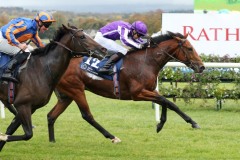21 October 2018; SAN ANDREAS, Donnacha O'Brien up, winning The Tifrums Irish European Breeders Fund Maiden at Naas.      © Peter Mooney, 59 Upper George's Street, Dun Laoghaire, Co. Dublin, Ireland.    Tel:  00 353 (0)86 2589298