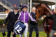 21 October 2018;  The winning Aidan O'Brien and Donnacha O'Brien with SAN ANDREAS after their success in The Tifrums Irish European Breeders Fund Maiden at Naas.      © Peter Mooney, 59 Upper George's Street, Dun Laoghaire, Co. Dublin, Ireland.    Tel:  00 353 (0)86 2589298