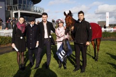 21 October 2018;  The winning connections with SARROCHI after winning The Rathasker Clodovil Irish European Breeders Fund Garnet Stakes at Naas.      © Peter Mooney, 59 Upper George's Street, Dun Laoghaire, Co. Dublin, Ireland.    Tel:  00 353 (0)86 2589298