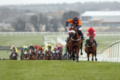 24 February 2019;  ALL FOR JOY, Barry Browne up, runs out a facile winner of The Naas Rugby Club Maiden Hurdle at Naas.      © Peter Mooney, 59 Upper George's Street, Dun Laoghaire, Co. Dublin, Ireland.    Tel:  00 353 (0)86 2589298