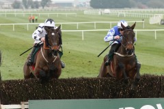 24 February 2019;  CADMIUM, Paul Townend up, right, and runner-up, Doctor Phoenix, Davy Russell up, jump the final fence before winning The WhatOddsPaddy? Steeplechase at Naas.      © Peter Mooney, 59 Upper George's Street, Dun Laoghaire, Co. Dublin, Ireland.    Tel:  00 353 (0)86 2589298